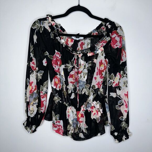 White House Black Market Women’s Floral Off The Shoulder Top Mesh Size Small - Picture 1 of 5